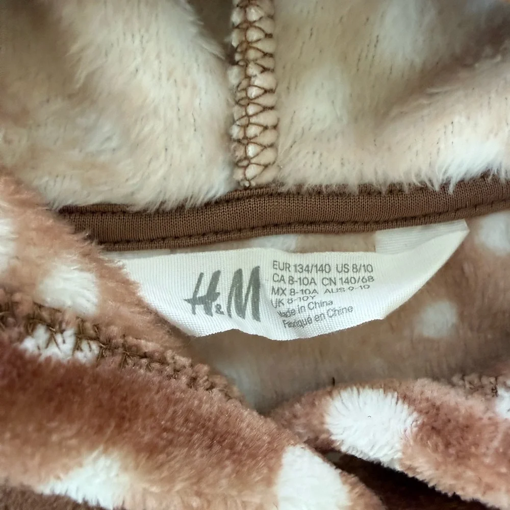 H&M Brown and White Plush Kids Hoodie with Fawn Spot Print - Picture 3 of 4